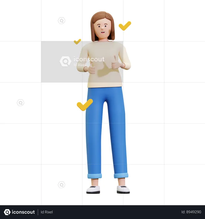 Woman Raises Thumbs Up  3D Illustration