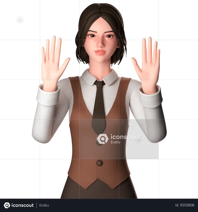 Woman Raising Both The Hands  3D Illustration