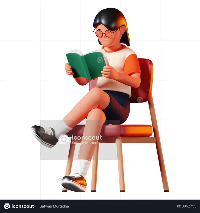 Woman Reading A Book Pose  3D Illustration