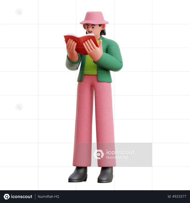 Woman Reading A Book Seriously While Standing  3D Illustration