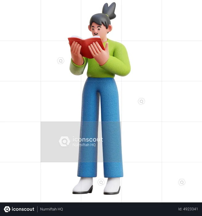 Woman Reading A Book Seriously While Standing  3D Illustration
