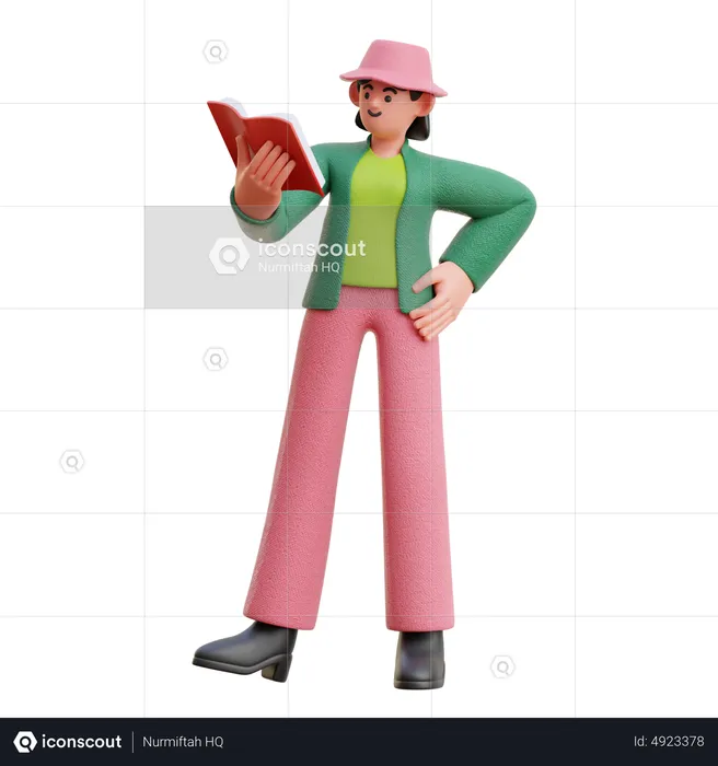 Woman Reading A Book While Standing  3D Illustration