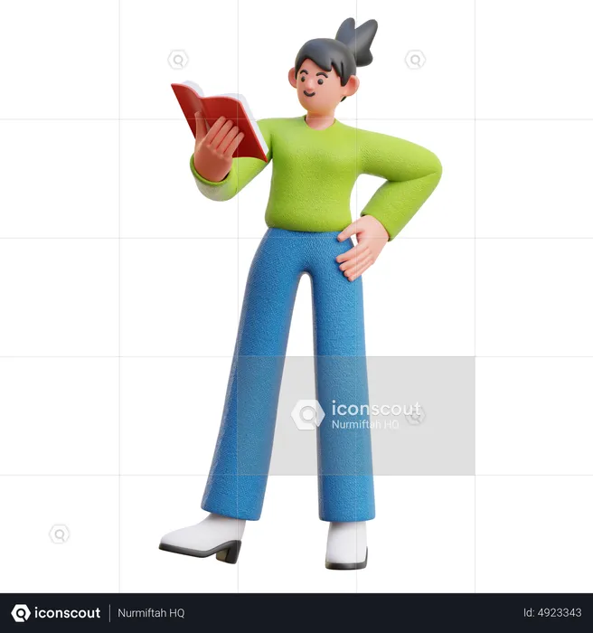 Woman Reading A Book While Standing  3D Illustration