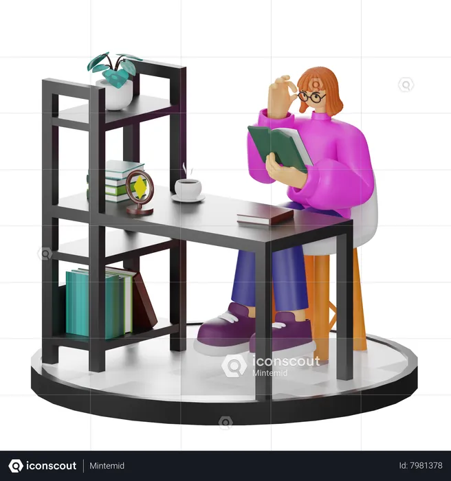 Woman Reading Book  3D Illustration