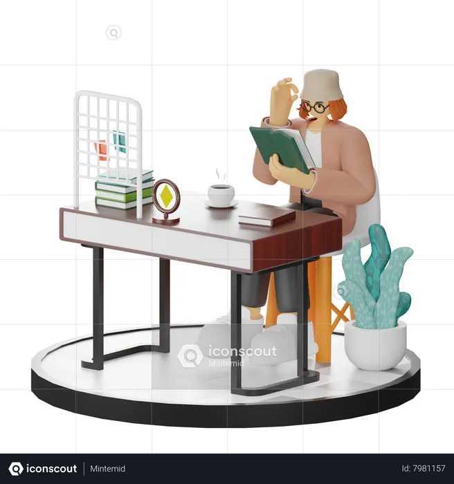 Woman Reading Book  3D Illustration