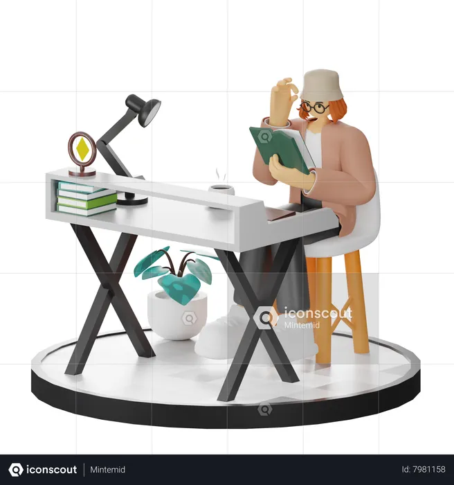 Woman Reading Book  3D Illustration