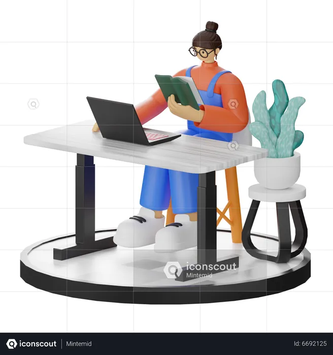 Woman Reading Book  3D Illustration