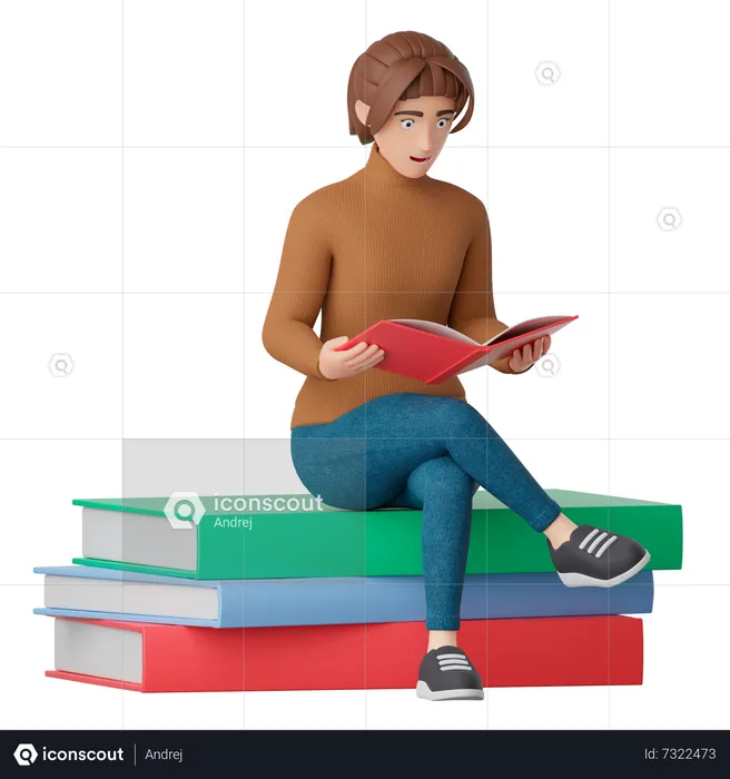 Woman reading book  3D Illustration