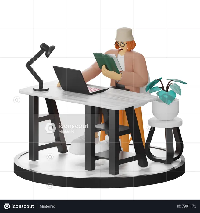 Woman Reading Book  3D Illustration