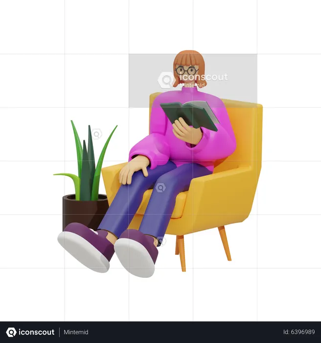 Woman Reading Environment book  3D Illustration
