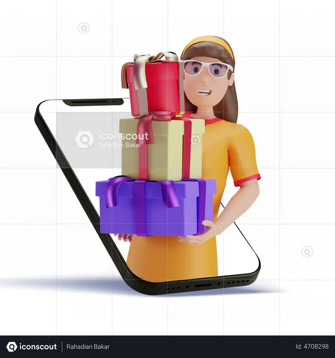 Woman receiving online gifts  3D Illustration