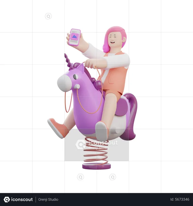 Woman Riding a Unicorn  3D Illustration