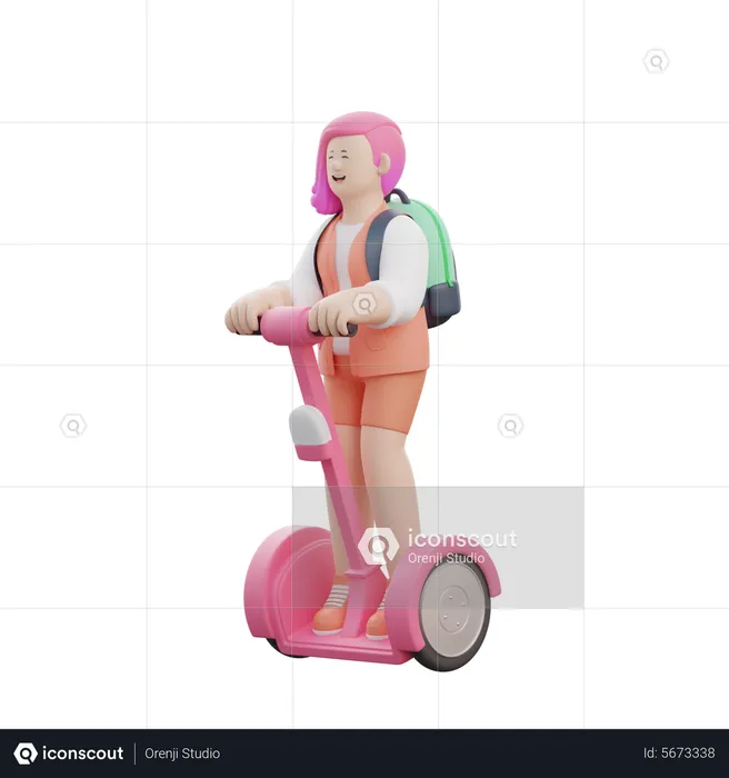 Woman Riding an Electric Scooter  3D Illustration