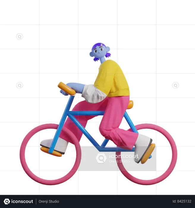 Woman Riding Bicycle  3D Illustration