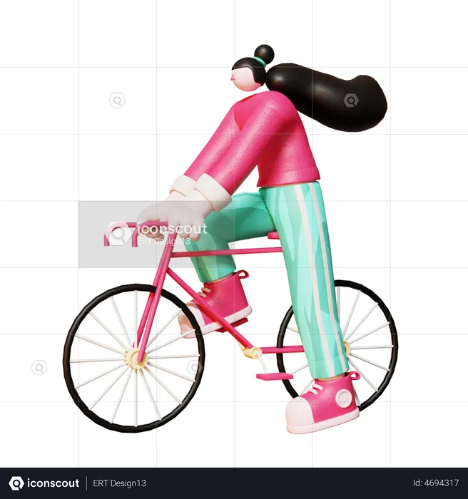 Woman Riding bicycle  3D Illustration