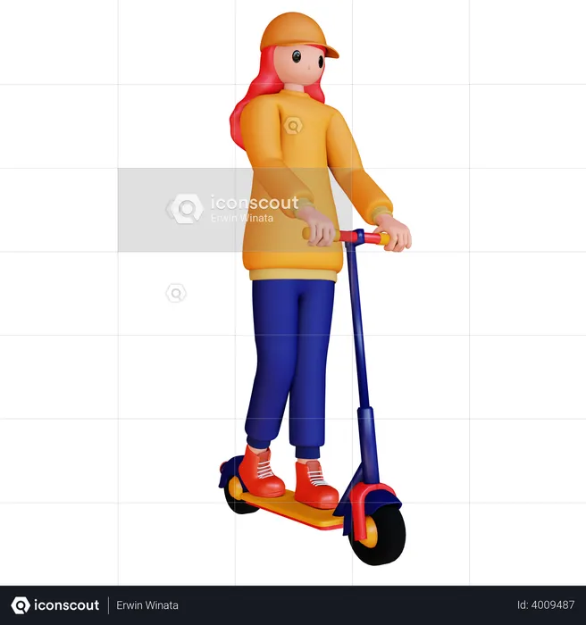 Woman riding scooter  3D Illustration