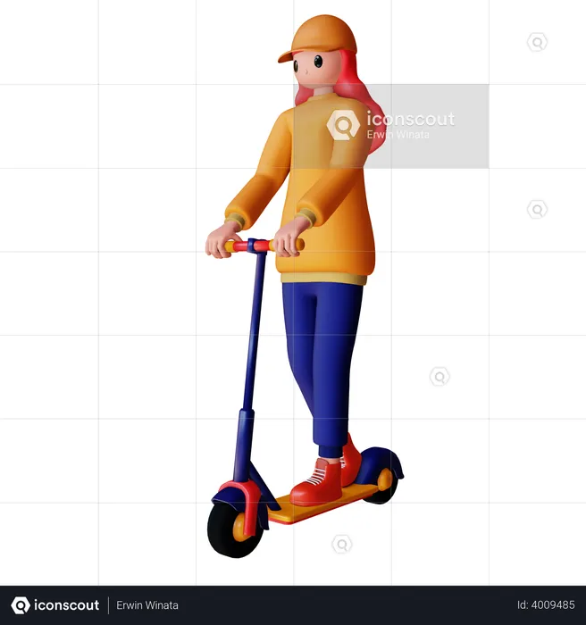 Woman riding scooter  3D Illustration