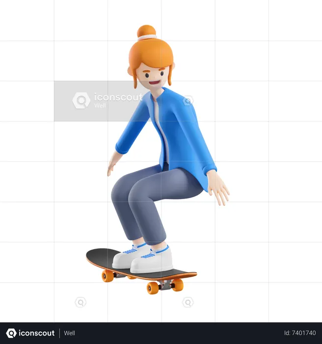 Woman riding skateboard  3D Illustration