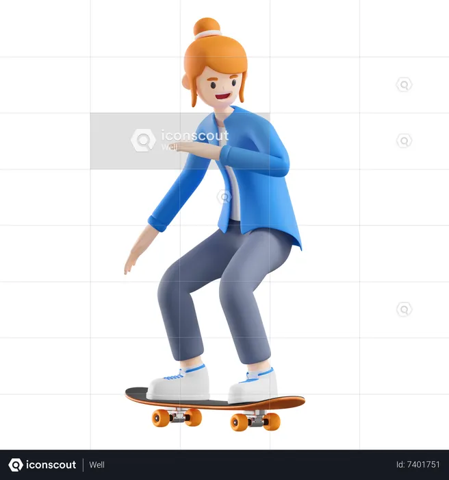 Woman riding skateboard  3D Illustration