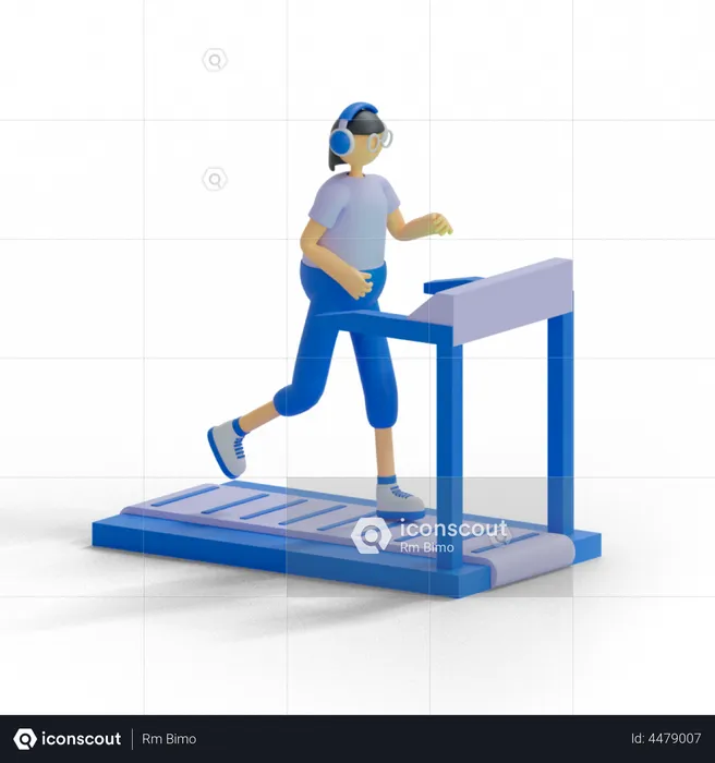 Woman Running On Treadmill  3D Illustration