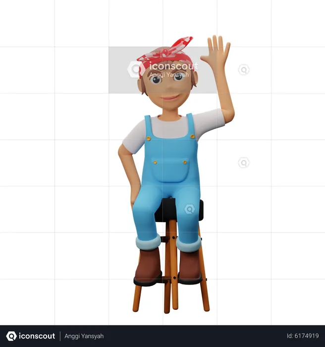 Woman saying hello while sitting on table  3D Illustration