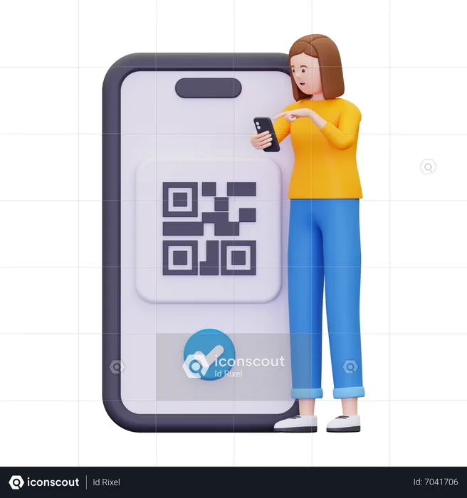 Woman Scanning Barcodes Using A Smartphone  3D Illustration