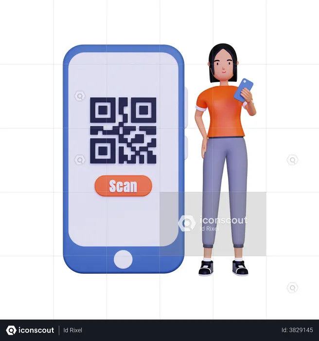 Woman Scanning qr code for payments  3D Illustration