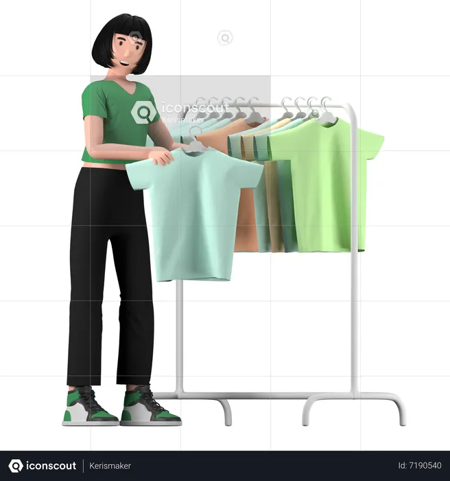 Woman selecting dress at store  3D Illustration