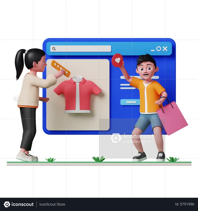 Woman sharing product review on shopping site  3D Illustration