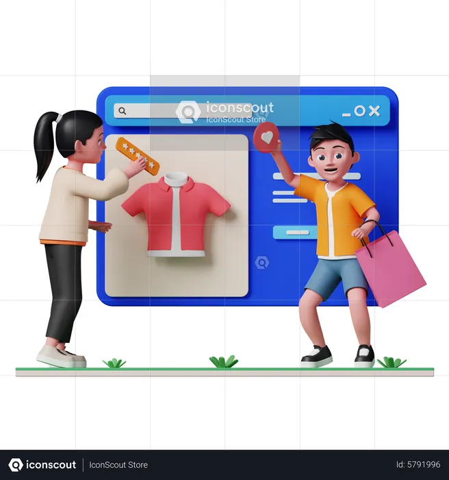 Woman sharing product review on shopping site  3D Illustration