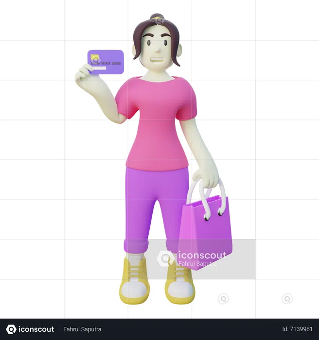 Woman Shopping using Credit Card  3D Illustration