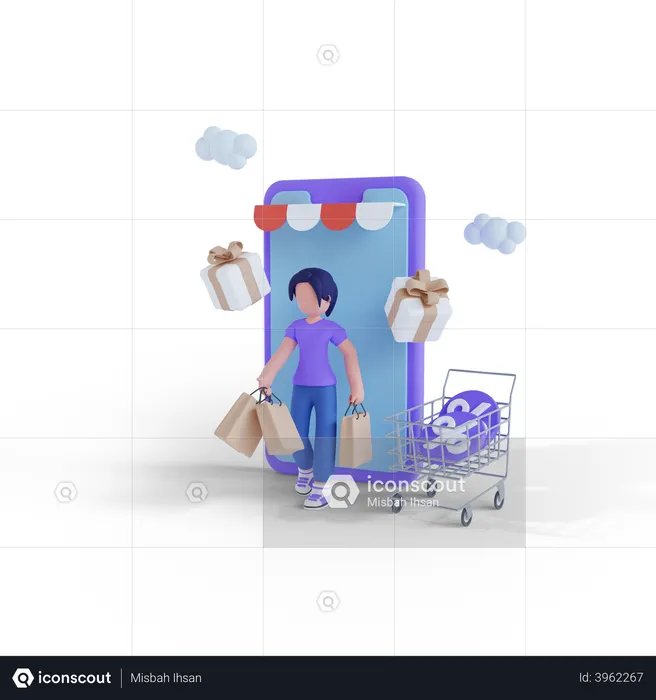 Woman shopping via smartphone app  3D Illustration