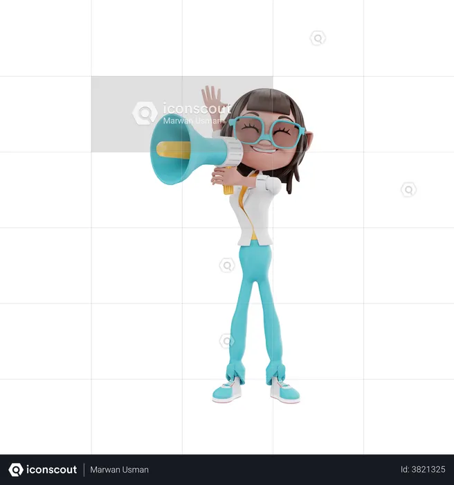 Woman shouting loudly and waving  3D Illustration