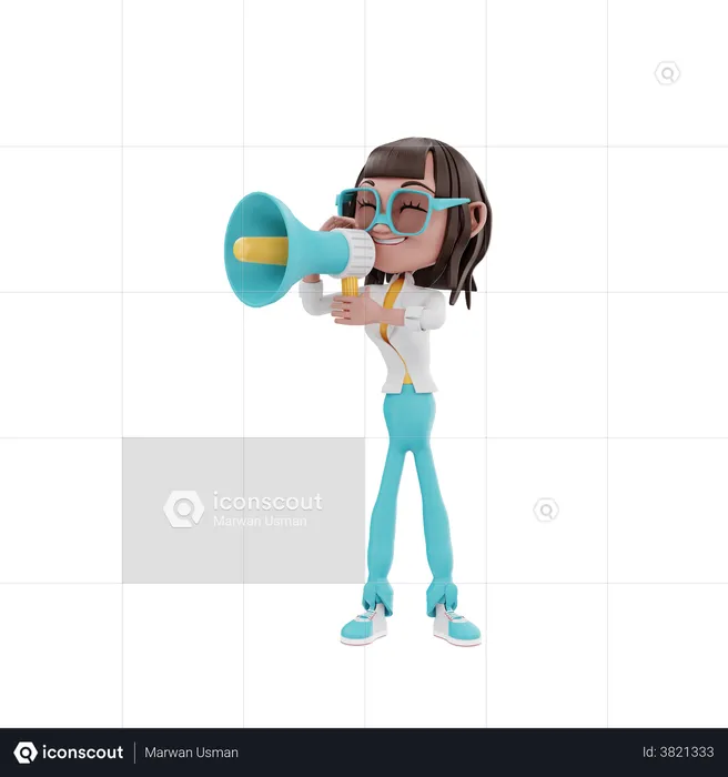 Woman shouting with megaphone  3D Illustration