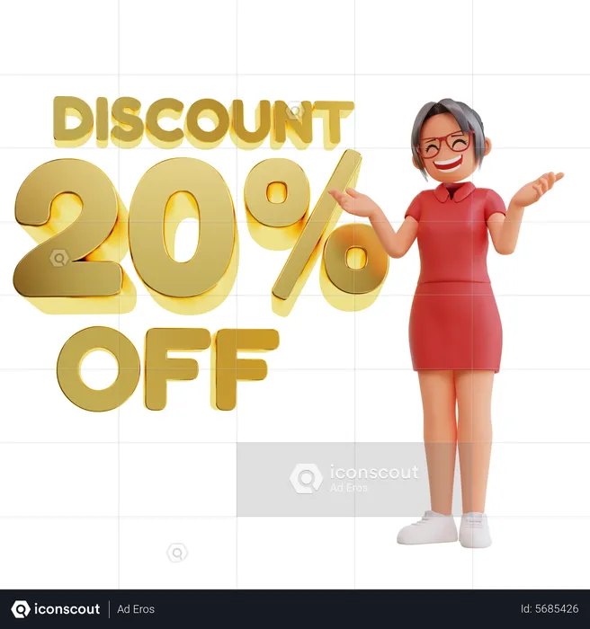 Woman Showing discount 20 percent off  3D Illustration