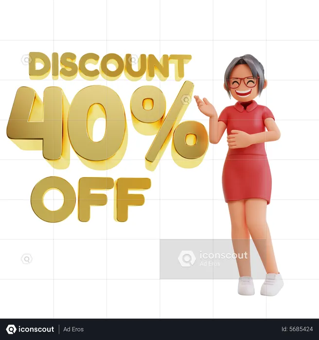 Woman Showing discount 40  percent off  3D Illustration