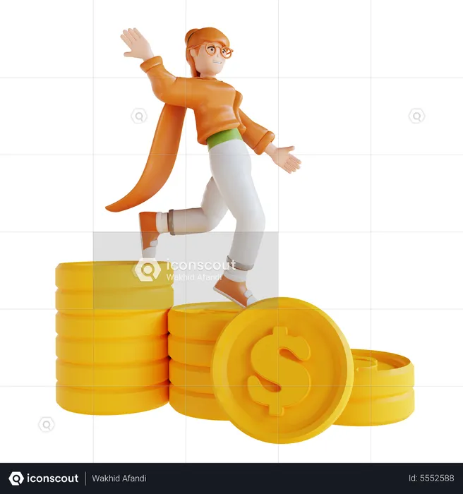 Woman Showing Money Chart Going Down  3D Illustration