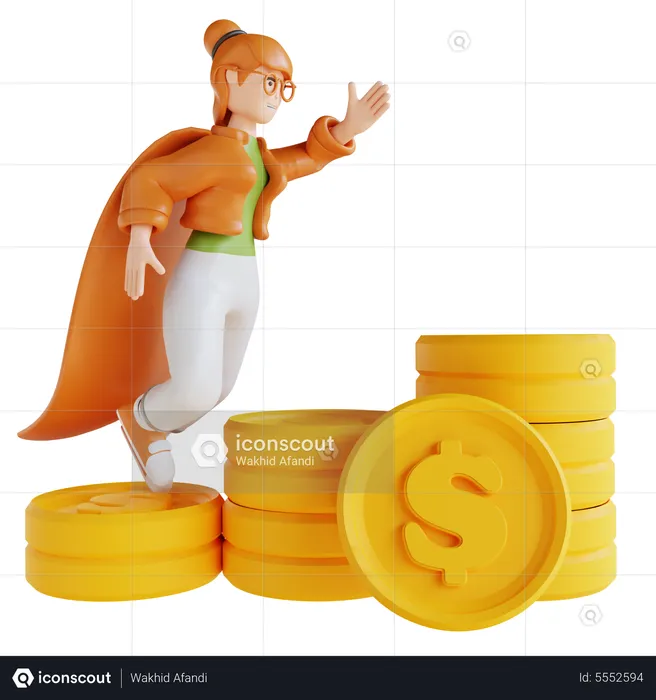 Woman Showing Money Graph Rising  3D Illustration