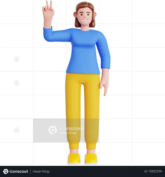 Woman Showing Peace  3D Illustration