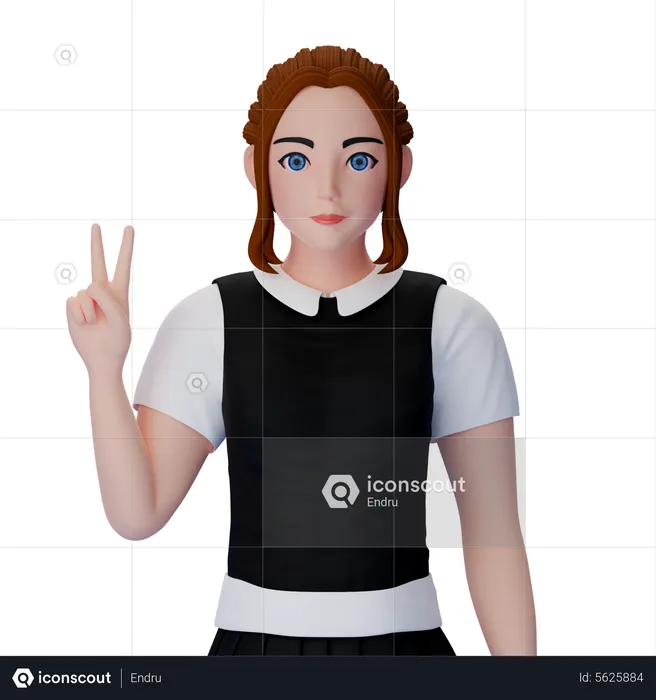 Woman Showing Peace Pose  3D Illustration