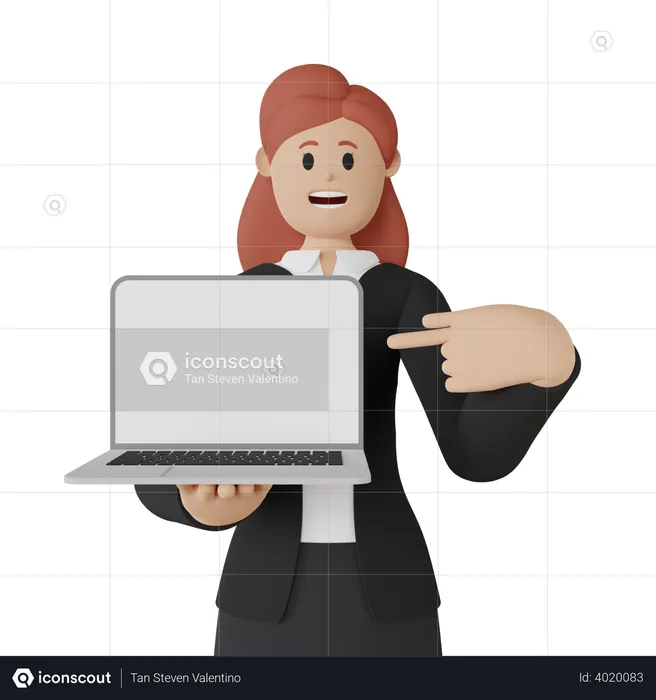 Woman showing screen of laptop  3D Illustration