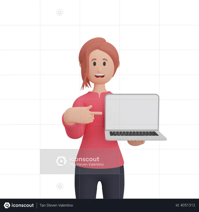 Woman showing screen of laptop  3D Illustration