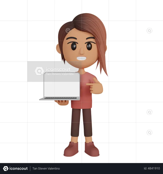 Woman Showing Laptop Screen  3D Illustration