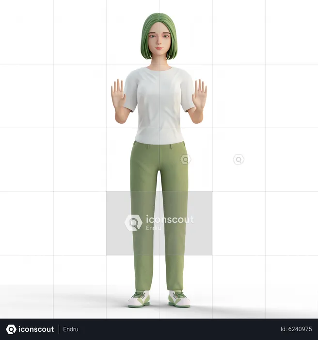 Woman showing stop sign hand gesture  3D Illustration