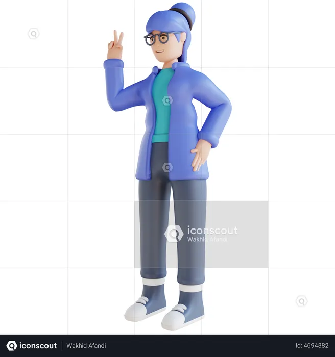 Woman showing two fingers  3D Illustration