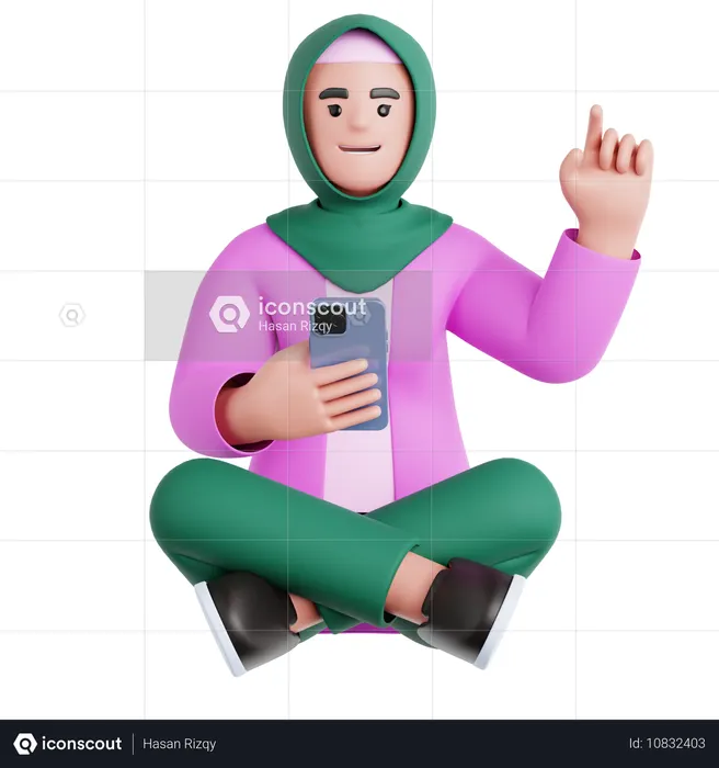 Woman Sitting and Using phone  3D Illustration