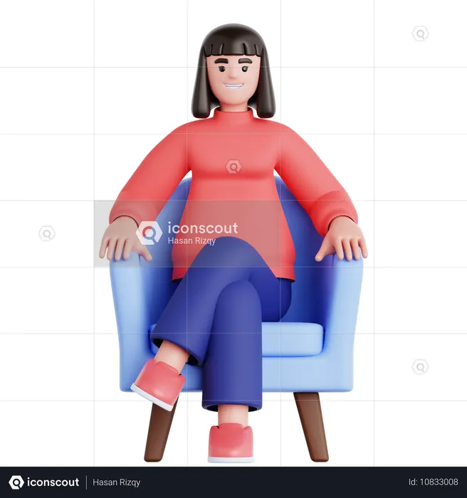 ソファに座っている女性  3D Illustration