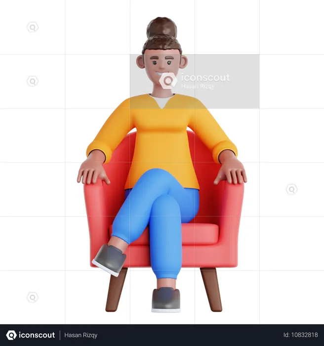 Woman Sitting on Couch  3D Illustration