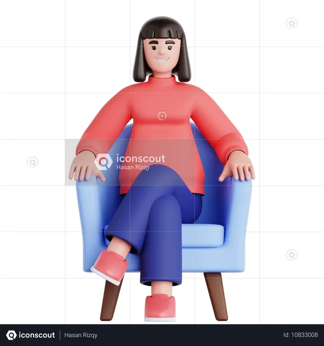 Woman Sitting on Couch  3D Illustration