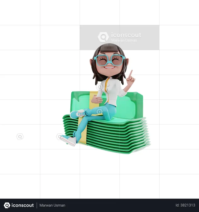 Woman sitting on money  3D Illustration